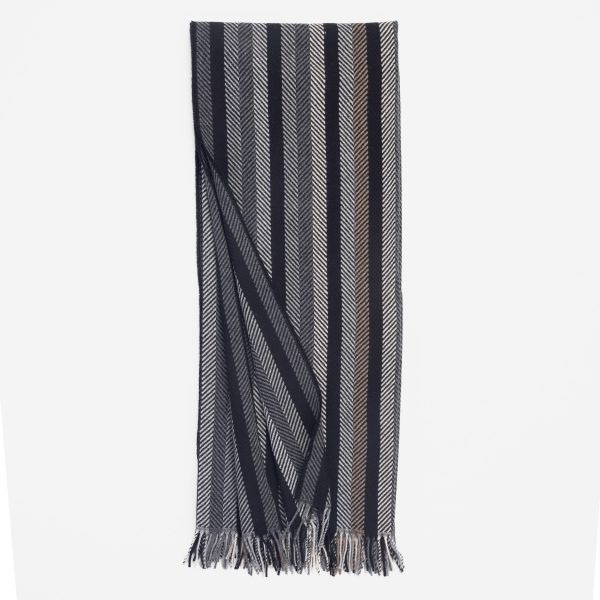 Amity Home Miami Merino Super Throw in Charcoal - Herringbone Stripe & Fringe