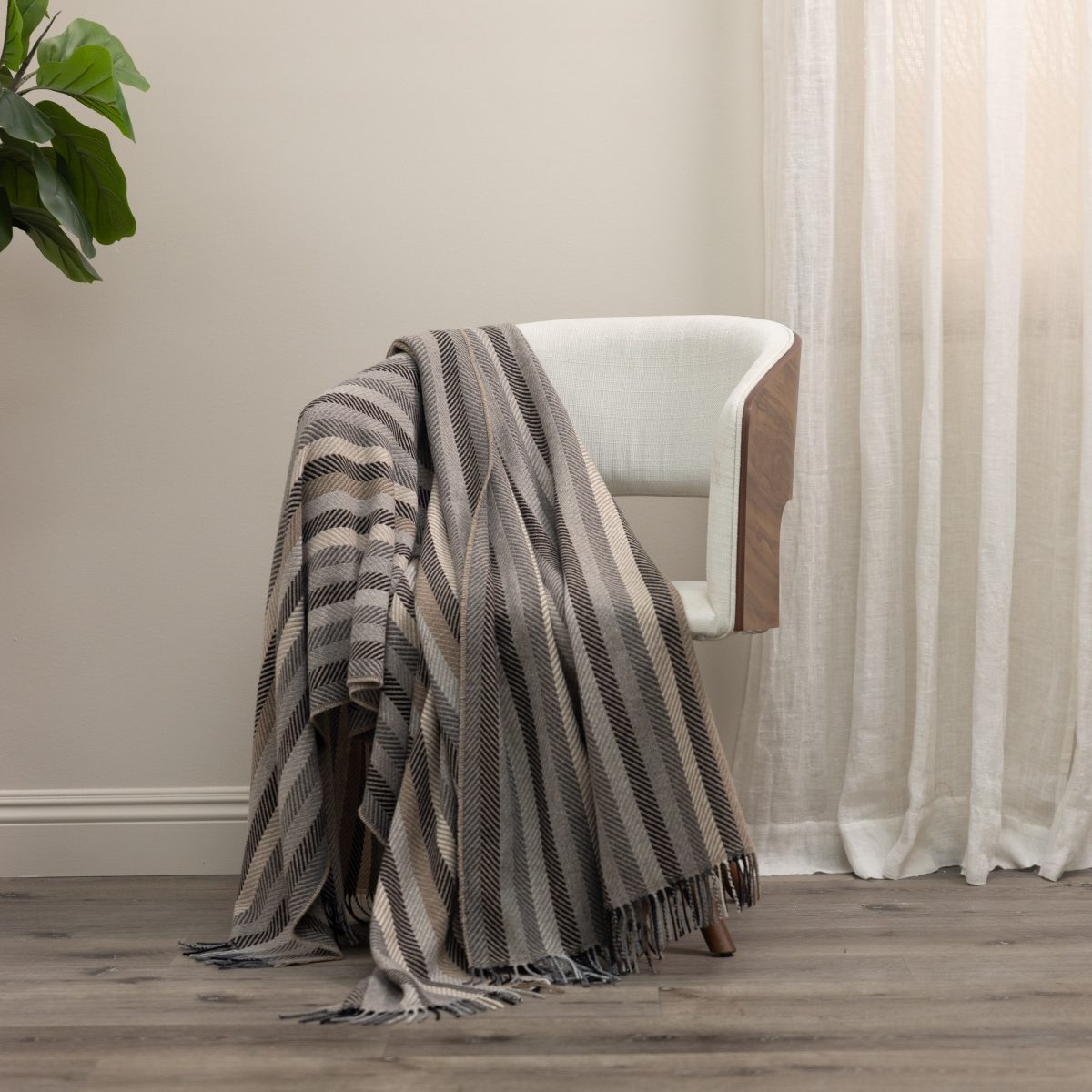 Amity home miami merino super throw in khaki   herringbone stripe pattern
