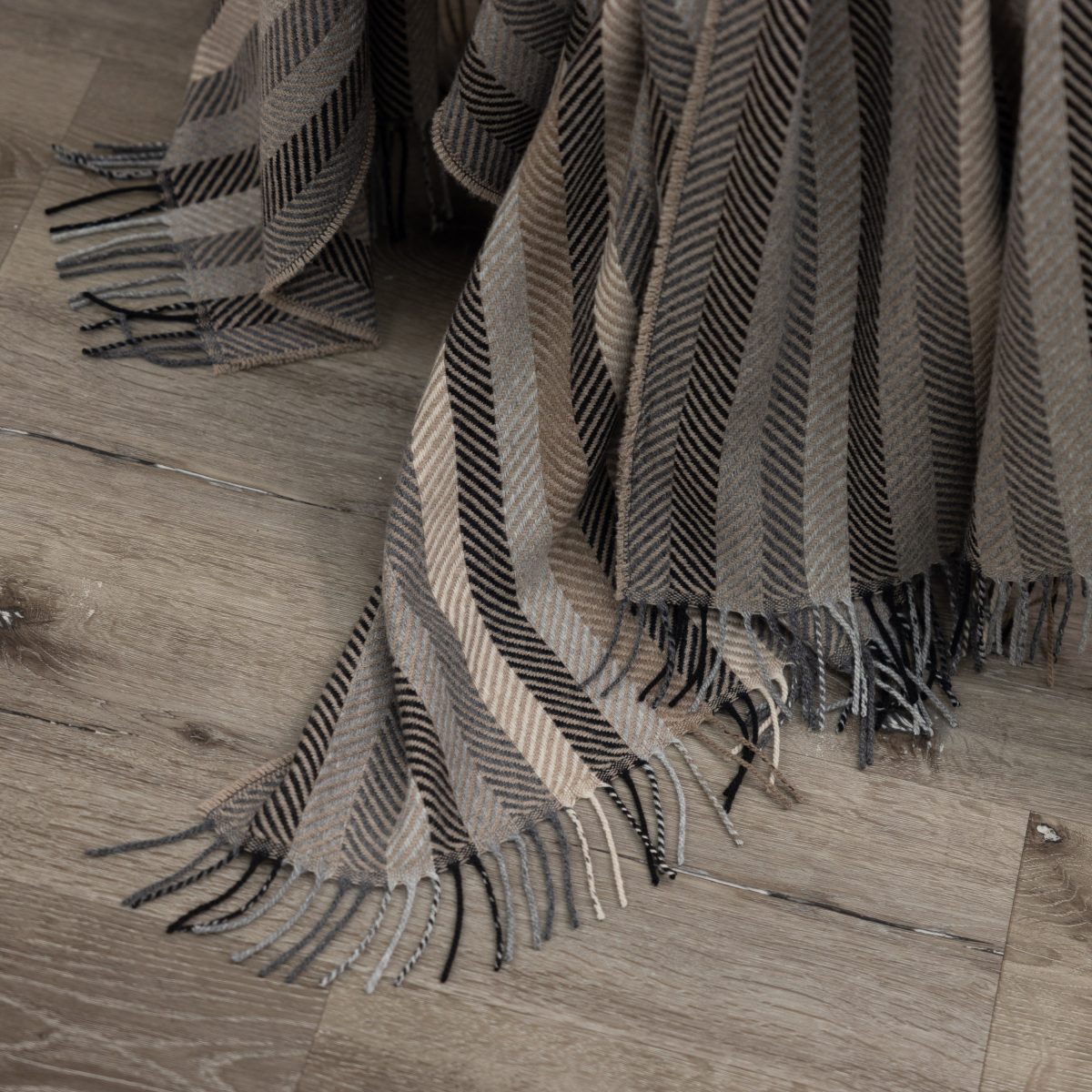 Amity home miami merino virgin wool super throw in khaki   herringbone pattern