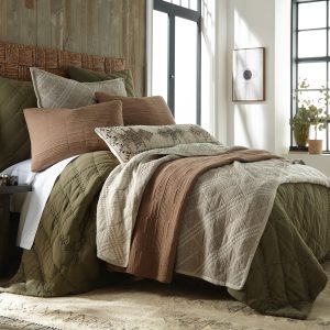 Amity home bleeker  ernest collection king in olive green   diamond quilted texture