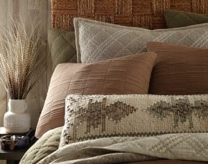 Amity home bleeker  ernest collection in neutral hues   quilted  woven textures