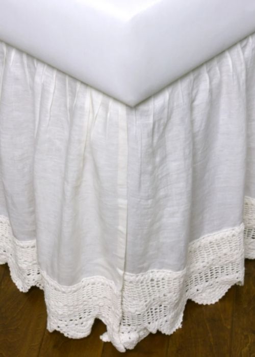 Eveline linen ivory crochet bed skirt