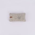 Amity home bernard lumbar pillow in grey felted   leather strap detail