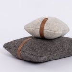 Amity home bernard pillow in grey   felted wool with leather strap