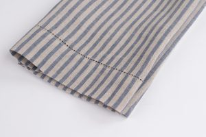 Amity home bernadette guest towel in steel blue stripe   hemstitch detail