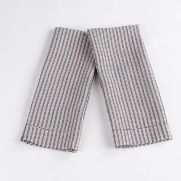 Bernadette Guest Towel, Linen, Steel Blue Stripe (Set Of 2)