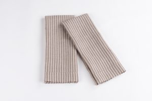 Amity home bernadette guest towel in walnut brown stripe linen   vertical striped pattern