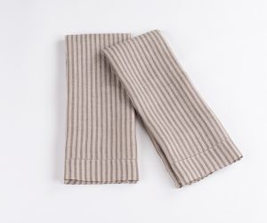 Amity home bernadette guest towel in walnut brown stripe linen   vertical striped pattern