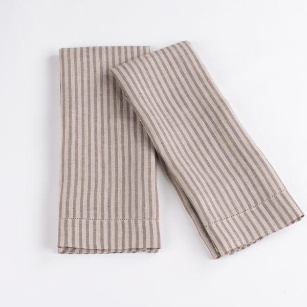 Bernadette Guest Towel, Linen, Walnut Brown Stripe (Set Of 2)