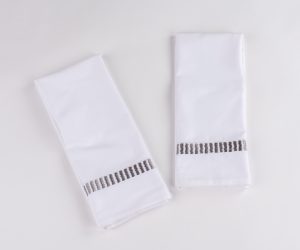 Amity home savona guest towel set in grey   elegant embroidered stripe detail