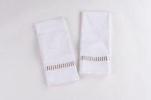 Amity home savona guest towel set in oyster   embroidered stripe detail