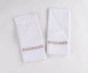 Amity home savona guest towel set in oyster   embroidered stripe detail