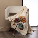 Amity home eara throw in natural   colorful appliqué tree design