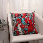 Amity home kyna pillow in red teal floral   embroidered design