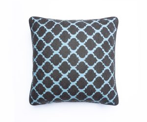 Amity home cara pillow in charcoal  aqua   moroccan trellis pattern