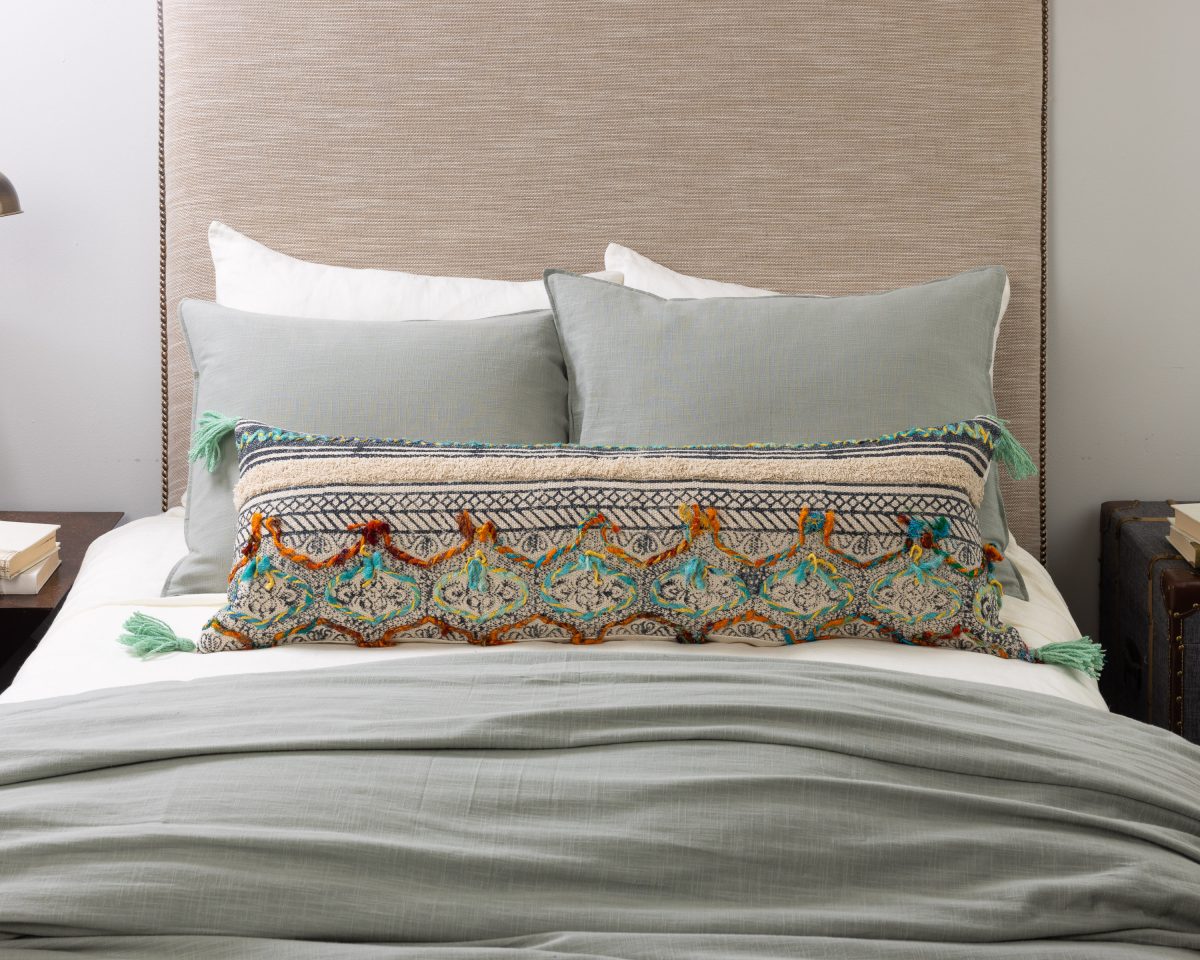 Amity home ela x long bolster in multi color   embroidered bohemian pattern