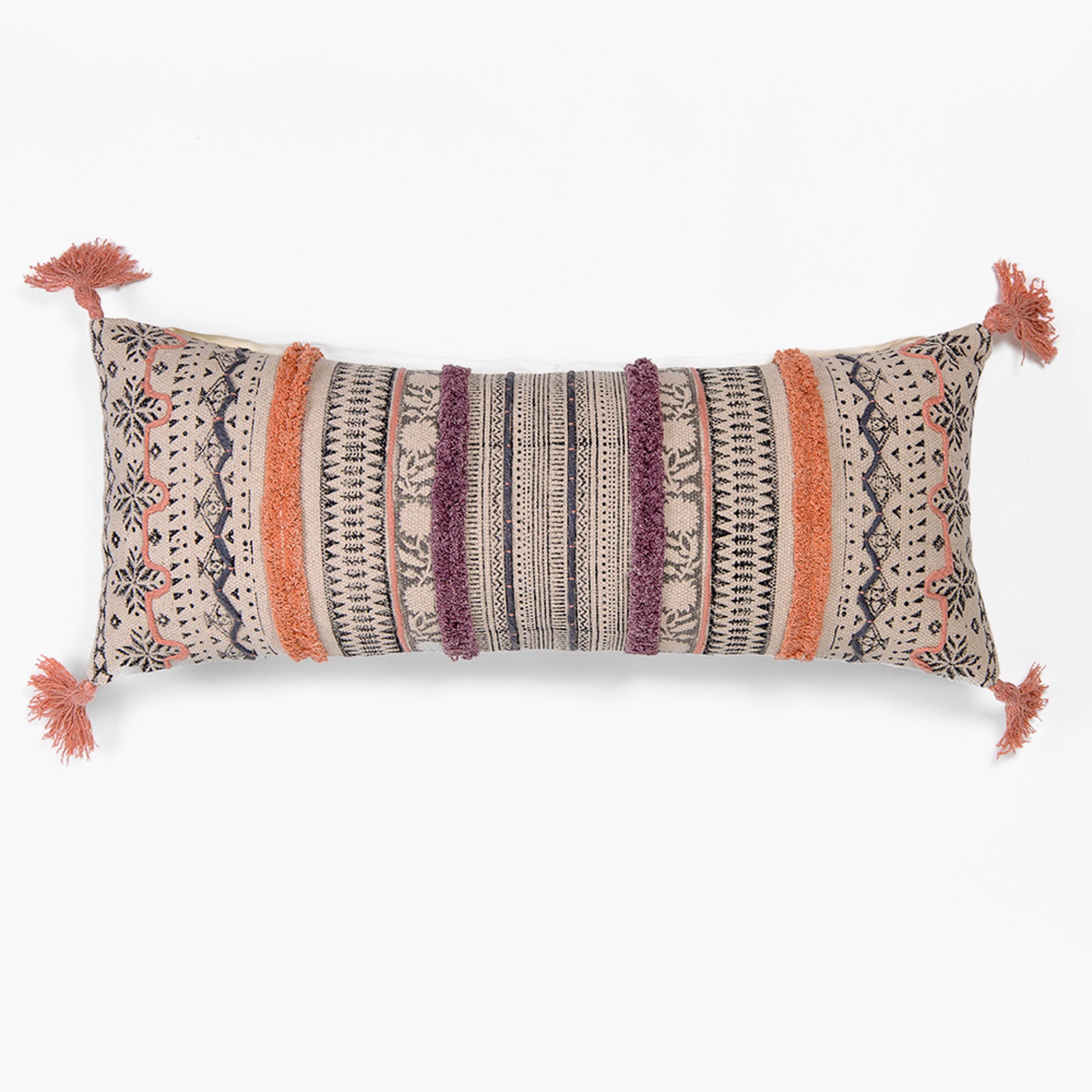 Ka114xlb | Amity Home Amity home geet x long bolster in cream multi bohemian tufted stripes