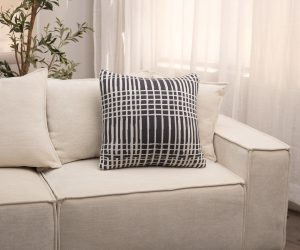 Amity home studs pillow in black  cream   abstract grid pattern