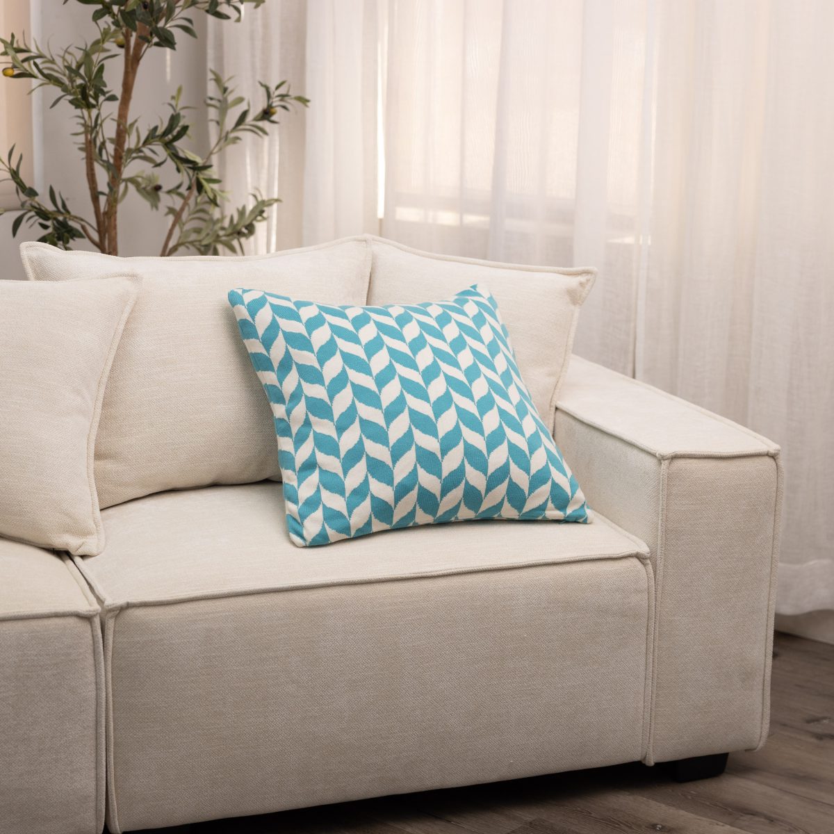 Amity home halden pillow in turquoise  white   geometric pattern