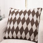 Amity home nat pillow in brown  cream   argyle knit pattern