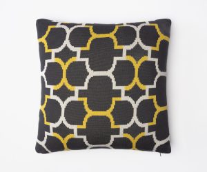 Amity home kent pillow in dark grey yellow  white   geometric knit pattern
