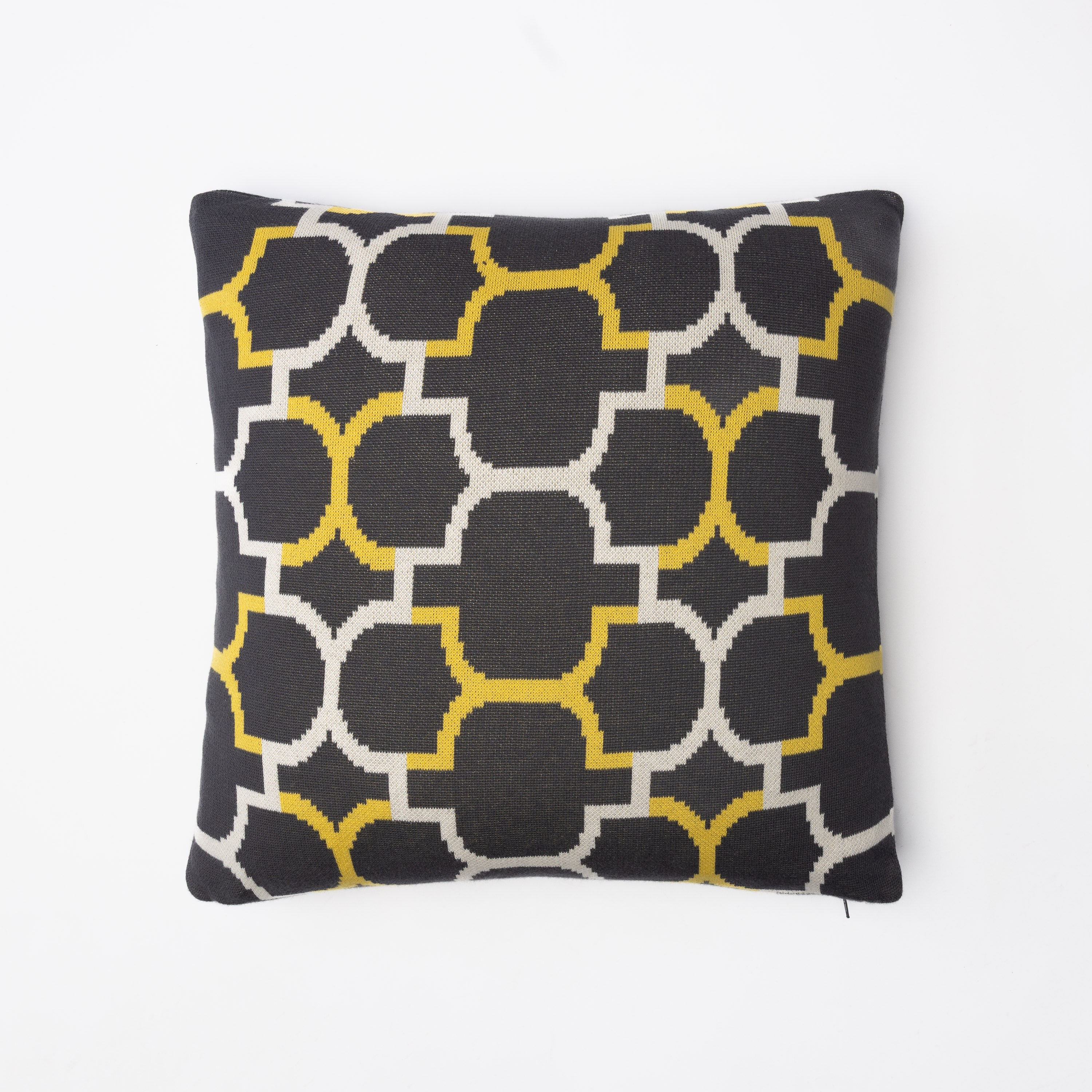 Kd20072074 | Amity Home Amity home kent pillow in dark grey yellow white geometric knit pattern