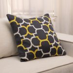 Amity home kent pillow in charcoal yellow white   geometric knit pattern