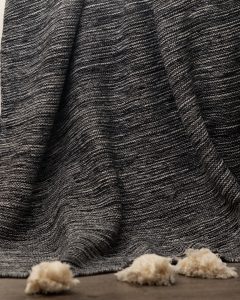 Amity home zenith throw in charcoal heather   textured knit with pom poms