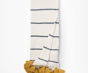Amity home wilson throw in cream  navy striped   tasseled ends
