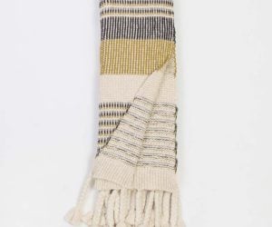 Amity home irma throw in creamgoldgrey   striped knit with tassels