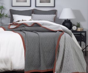 Amity home kirk quilt in laurel grey   geometric quilted pattern