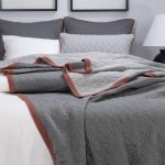 Amity home kirk quilt laurel in grey with terracotta trim   geometric quilt