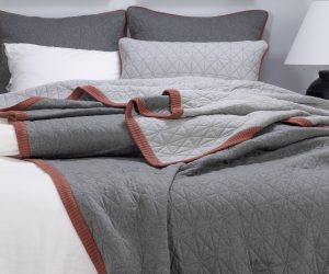 Amity home kirk quilt laurel in grey with terracotta trim   geometric quilt