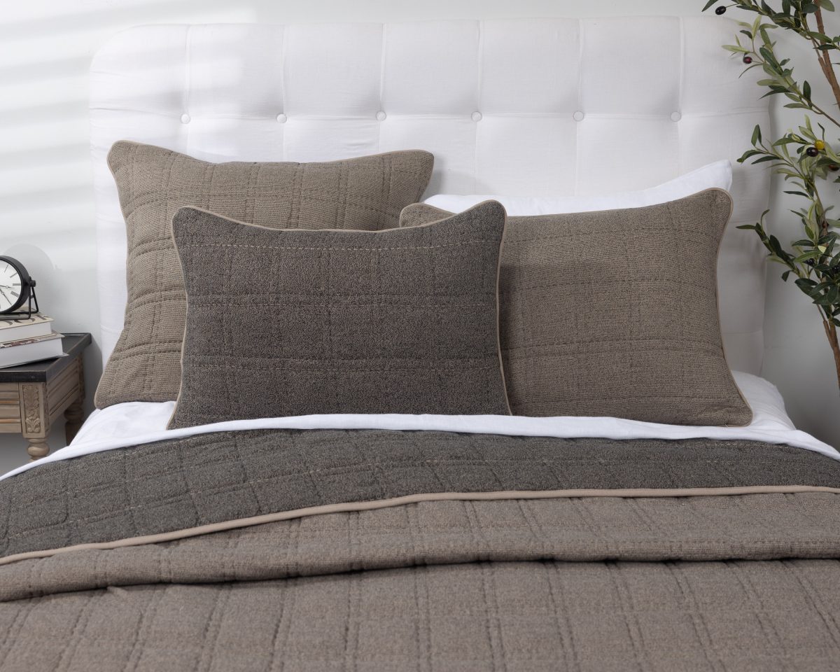 Amity home fletcher quilt in granite   textured grid stitching