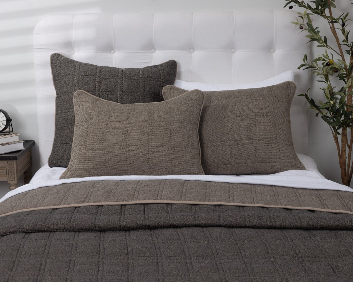 Amity home fletcher quilt in granite   textured grid pattern