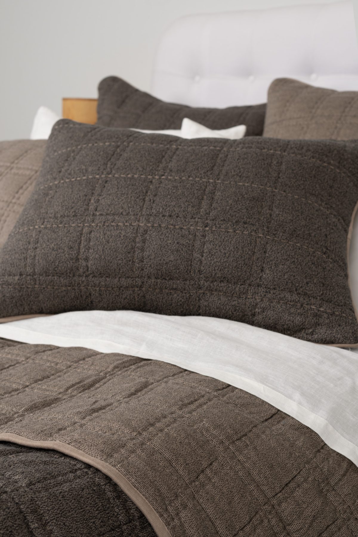 Amity home fletcher quilt in granite   textured grid quilted pattern