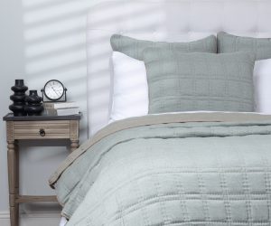 Amity home fletcher quilt in mineral   grid quilted design