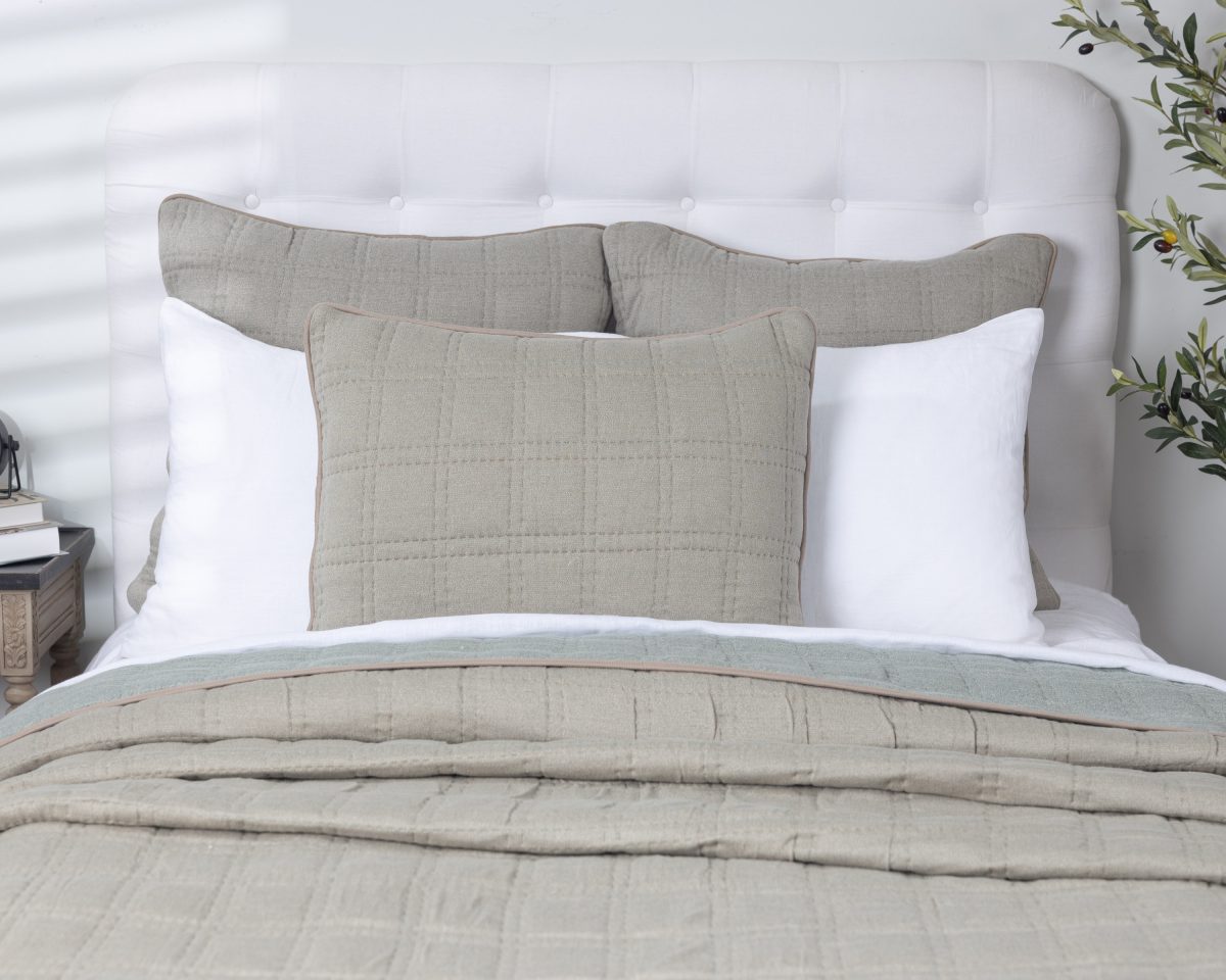 Amity home fletcher quilt in mineral   grid stitched texture