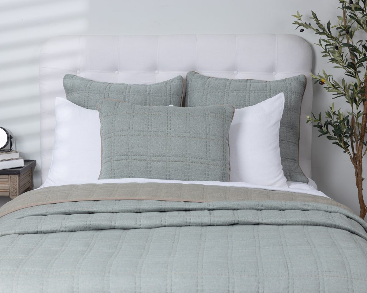 Amity home fletcher quilt in mineral   grid stitched pattern