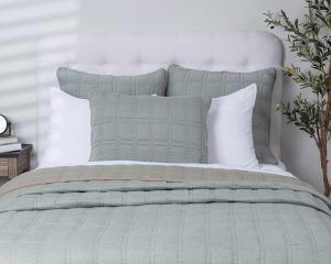 Amity home fletcher quilt in mineral   grid stitched pattern