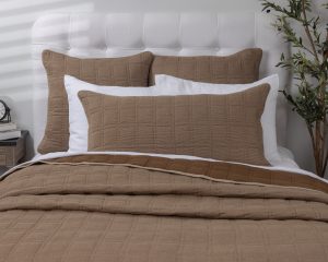Amity home fletcher quilt in saddle   grid stitched texture