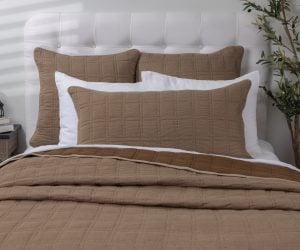 Amity home fletcher quilt in saddle   grid stitched texture