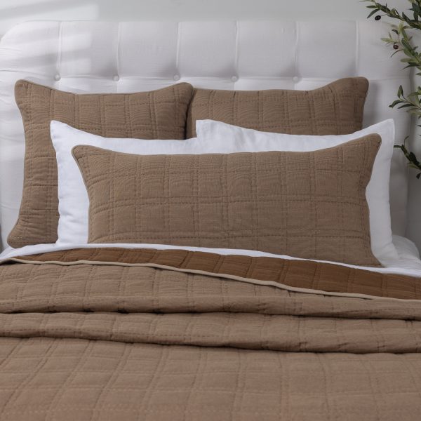 Amity Home Fletcher Quilt in Saddle - Grid Stitched Texture