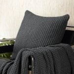Amity home mason pillow in steel blue   waffle knit texture