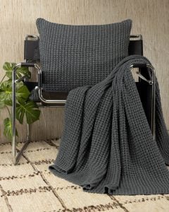 Amity home mason pillow in steel blue   waffle knit texture