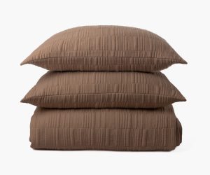 Amity home somaya coverlet in toffee   channel quilted texture