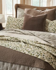 Amity home millie quilt in cream green botanical   quilted clover print