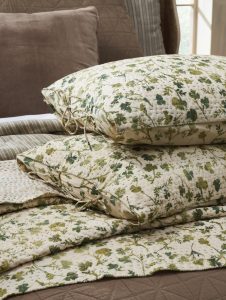 Amity home millie quilt in cream green botanical   kantha stitched