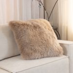 Amity home long sheepskin pillow in sable mocha mist   long sheepskin texture