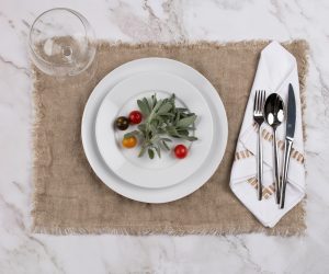 Amity home savona dinner napkin set set of 4 in caramel embroidered white   elegant pattern